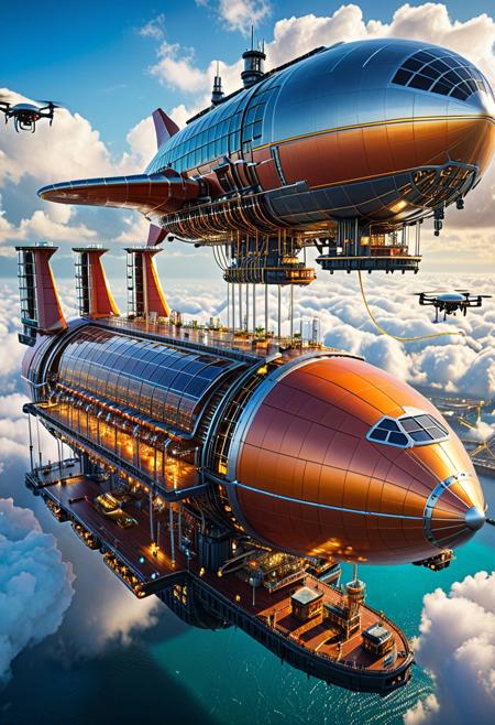 High quality, detailed, 8k, realistic.
Concept: A bustling airship dock in the clouds, where ships are shaped like circuit wafers and everything runs on intelligent tech.
Mood: Futuristic + vibrant
Visual Elements: Sky bridges with pulsing data veins, docking drones, atmospheric glow from reactor cores.
<lora:TransistorsXL_LoRA:1>