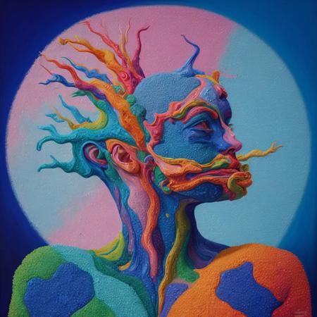 a hyper detailed surreal abstract acrylic painting of a human form,
geometrically deformed,
simplification,
thomas desjardins,
deijardon,