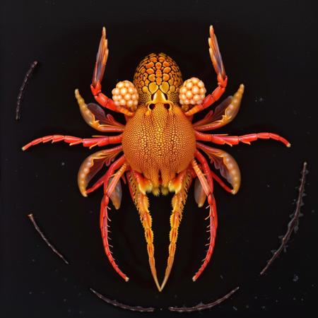 (masterpiece, top quality, best quality, official art, beautiful and aesthetic:1.2), neonpophaeckel, a shrimp and egg sacs, black background (no humans:2) <lora:Neon Pop Haeckel:1.0>