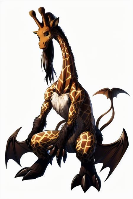 Solo, symmetry, Digimon, digimon \(species\), x-digimon, outline, white background, <lora:DigimonLoraV1:1> (Gigantic Terrifying Translucent Nostalgic Anthropomorphic, Legless Quadrumanual, Five-Fingered Hands, Multi-Tailed Bushy-Tailed, Hairy Fur, Tufted Ears,   Toothless Mouth Giraffe Print)