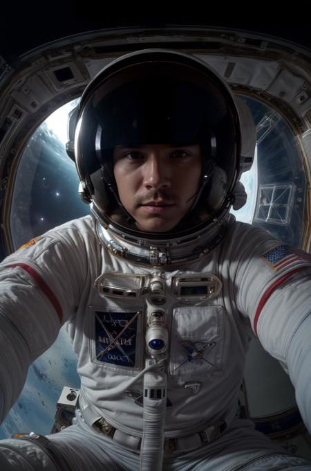 (photographic:1.3), (RAW photo:1.3), (ultra wide lens:1.3), (close-up:1.3), (selfie shot:1.3), (an astronaut  floating on space:1.3), (helmet on:1.3), (infinite space behind him:1.3), (no gravity:1.1),  <lora:add_detail:1>, <lora:LowRA:0.5>