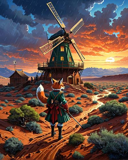 anime artwork anime artwork lazypos,Art painting by Dan Mumford and Pedro Campos and Justin Gerard, featured on Sakimi Chan, ,best quality, masterpiece, extremely detailed,professional  art,professional painting,an extremely delicate and beautiful,dynamic,great lighting,perfect shading,professional shading,depth of field,side soft light, elegant,gorgeous,highly detailed,full shot,uncropped,pure genious,absolutely perfect,highly detailed,breathtaking, vibrant color,
Juniper scrubland in desert rain, fox tracks in mud, horizontal windmill blades, 
<lora:tbh129-sdxl:0.15> style of Michael Cheval
<lora:tbh224-sdxl:0.15> style of Peter Bagge,
<lora:add-detail-xl:1>,
<lora:detailed_notrigger:1>,
<lora:SW01v1-5xl:0.15> sw01p_illus,
<lora:AnimeStyleSlider:0>, anime style, key visual, vibrant, studio anime,  highly detailed . anime style, key visual, vibrant, studio anime,  highly detailed, Baroque art style, dynamic composition, dramatic lighting, rich colors, intricate details, professional-grade execution, captures the grandeur and theatricality of the Baroque period