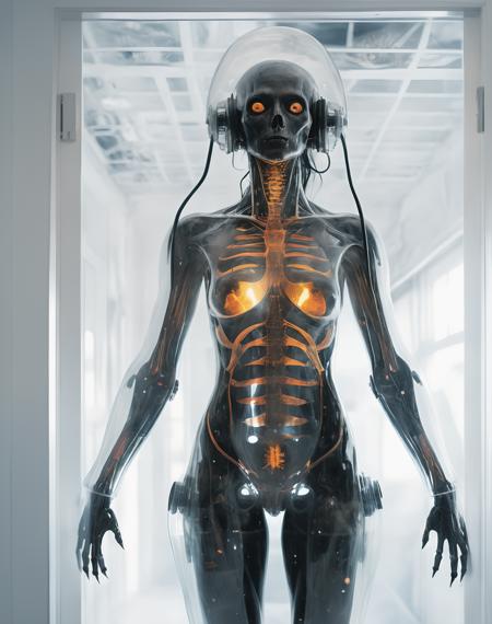 symbiotic relationship between mechanical insect parasite and a transparent alien woman,(double exposure:1.3) effect of (nude female full body:1.2) portrait silhouette,superimposed against space station by Conrad Roset,(Brandon Kidwell:1.2),Andreas Lie,Dan Mountford,Agnes Cecile,Jeremy Mann,oil and ink canvas,fine art,biolumiscent,super dramatic light,photoillustration,amazing depth,hyperdetailed,iridescent white,redundant dreams,intricate detailed,amazing depth,stunning atmosphere,mesmerizing whimsical vibrant scenery,maximalism (Beautiful Outside, Ugly Inside, Stress and Pain, Beauty and Despair, Hard and Soft, Positive and Negative, Hot and Cold, Sweet and Sour, Vibrant and Dull, Perfect Harmony, Light and Dark, Hot and Cold, Old and Young, Fire and Ice, Yin and Yang, Opposites, Black and white, Hot and Cold, Organic and Mechanical, Corresponding colors, Loud and Quiet, Chaos and Peace,  Night and Day:1.4) complex masterwork by head of prompt engineering,<lora:add-detail-xl:2>,<lora:Aether_Ghost_v1.1_LoRA:0.8>,<lora:wowifierXL:0.1>,
