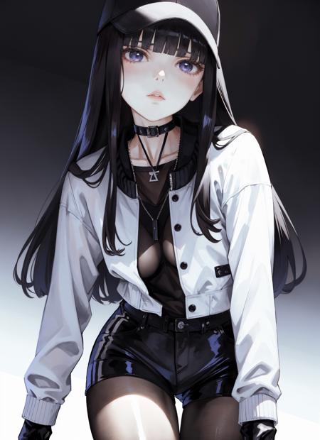 1girl, (pale skin)
(leaning forward),
violet eyes, looking at viewer, serious,
long hair, black hair, blunt bangs,
baseball jacket, black shorts, pantyhose, baseball cap, gloves, leg strap, choker, necklace
(black background)
sketch, oil painting, (traditional media:1.0), impressionism, [retro anime, 1990s \(style\),]
<lora:Kaoming:0.85>