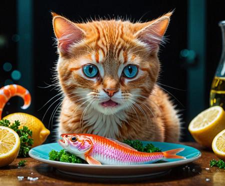 cute cat eat fish, vivid color, extremely detailed, cute, fantastic, intricate, elegant, highly detail, professional still, strong crisp, sharp focus, bright colors, amazing, glowing, symmetry, stunning, full perfect, pretty, cinematic, beautiful, epic, coherent, best, dramatic, ambient light, dynamic background, aesthetic, very inspirational, colorful, clear