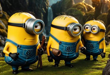Minions in Middle-earth: recreate a remake of Lord of the Rings, but in a universe of minions cinematic lighting, macro photography, fine details, magical realism, beautifully lit