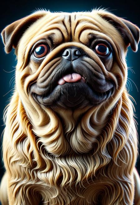 a pug made of w00kiee, happy dog,intricate details, morning light, raw photo, cinematic, highly detailed, bright colors, aesthetic, fine detail, polished, complex, vibrant, symmetry, full color, perfect, ambient, unique, illuminated, epic, best, artistic, quality, dramatic, beautiful, stunning, flawless, extremely, very inspirational