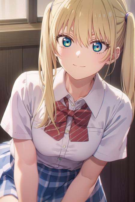 rikahoshizaki, <lora:rika hoshizaki s2-lora-nochekaiser:1>,
rika hoshizaki, (green eyes:1.3), blonde hair, twintails, smile,
BREAK skirt, shirt, bow, school uniform, white shirt, short sleeves, pleated skirt, bowtie, blue skirt,
BREAK indoors, classroom,
BREAK looking at viewer, (cowboy shot:1.5),
BREAK <lyco:GoodHands-beta2:1>, (masterpiece:1.2), best quality, high resolution, unity 8k wallpaper, (illustration:0.8), (beautiful detailed eyes:1.6), extremely detailed face, perfect lighting, extremely detailed CG, (perfect hands, perfect anatomy),