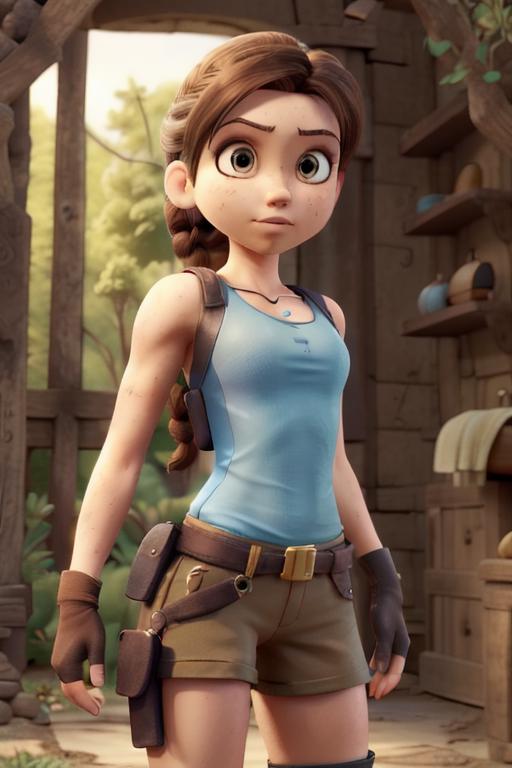 A cartoon female character with a bow and arrow on her back.