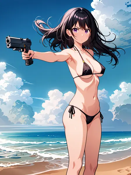 [Openpose + Lineart + Depth] Holding a handgun