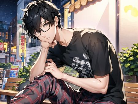 masterpiece, best quality, highres, extremely detailed CG unity 8k wallpaper, illustration of dsjoker, black hair, glasses, black-framed eyewear, grey eyes, (t-shirt:1.1), plaid pants, 1boy, solo, male focus, sitting, outdoor cafe, night, detailed background, (persona 5:0.5)
<lora:dsjoker_e2:0.75>