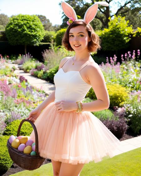 [[[[side angle]]]] [[street]] photography ((in the beautiful garden)),
a country irish texas perth tanned attractive college typical [curvy][fit] fashionista (wearing a easter bunny trendy smart fashion ensemble and flowing art deco vintage tutu),
bunny ears, holding an easter basket,  (dark auburn short hair)
excited, shocked, editorial, empathetic eyes,
subtle realism
analog film photograph by Javier Lucard