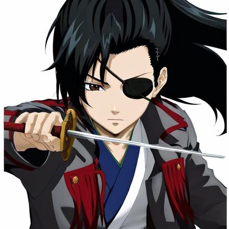 solo, weapon, sword, male_focus, 1boy, black_hair, katana, eyepatch, holding, long_hair, holding_weapon, japanese_clothes,
high detail,Cinematic light, intricate detail,highres, high detail,detailed,best quality,