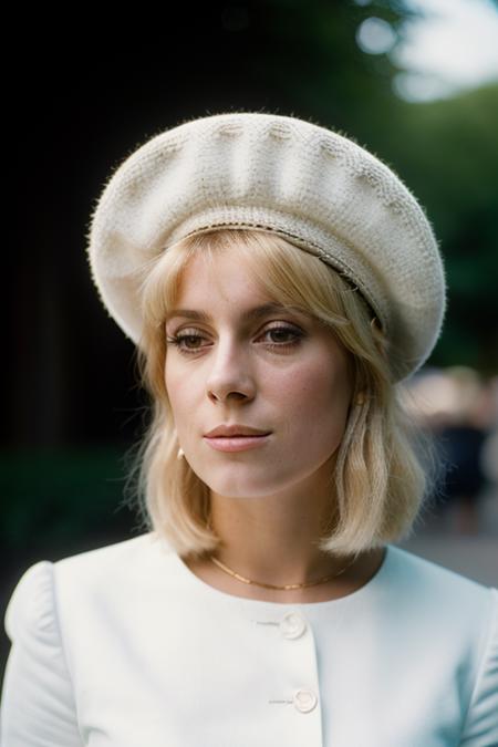 Realistic photo of a beautiful c4th3r1n3d-v2 woman,  1girl, solo, short hair, blonde hair, white hat, closed mouth, upper body, medium hair, black eyes, lips, beret, red headwear, realistic, soft lighting, professional Photography, Photorealistic, detailed, RAW, analog, sharp focus, 8k, HD, DSLR, high quality, Fujifilm XT3, film grain, award winning, masterpiece<lora:c4th3r1n3d-v2:1.0>