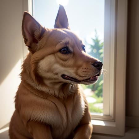 masterpiece, absurdres, high quality, realistic,
dog, window,
sunlight, sun ray,