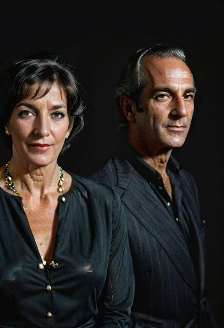 ASCII,Olin Mills Style, Double Exposure, solid black background,  Photo, gazing off into the distance olin mills  portrait of Ghislaine  Maxwell with Jeffrey Epstein )  , stylish hair   intricate skin details , realism, hyper-realistic , skin pores, highly detailed realistic skin , high  definition, Masterpiece, Trending on Artstation, 4k, absurdres, intricate details, 4k, insane details , photo realistic ,