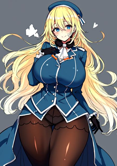 cowboy shot, illustration, masterpiece, focussing girl, best quality, (upper thigh, 1girl, solo:1.2), \<(atago_\(kancolle\):1.3), (long hair:1.2|sidelocks:1.2|culry sidelocks:1.2|blonde hair:1.2), culry hair, (hair between eyes:1.1|crossed bangs:1.1),  (curvy:1.6),  (blue eyes:1.1), {sagging breasts:1.2, breasts aparted:1.3|heavy breasts:1.3|huge breasts:1.4|pointy_breasts:1.2), (blonde hair:1.5), bangs, blue beret, pantyhose, showgirl skirt, military uniform, blue jacket, hair between eyes, (huge thighs:1.3, curvy:1.3), thick thighs:1.3, 1girl, arms up,  toned, (curvy, huge pelvis:1.3), bangs, steam,  ultra-detailed,shine, finely detail, painting, sketch, wet skin,  (curvy, wide hips:1.3), (thick thighs:1.3), toned, large pelvis, steam,  wet, breasts bigger than head, steamy body, Toned, Sketch, younger face, blushing, , fur ascot, wet skin, soaked, thigh_gap, oily skin, glossy, Toned, shiny skin, light smile, Sketch, sharp eyelashes, (huge thighs:1.1), (curvy:1.5, blonde hair, short gloves, curvy:1.3, original, large pelvis, heavy breasts:1.2), huge pelvis:1.2>\, pan-pa-ka-paaan!,  <lora:atago:0.65>,