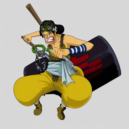 Usopp, Curly Hair, Overalls, slingshot, big lips, 