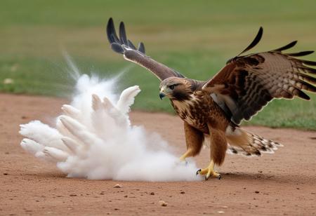 Hawk Talons A hawk’s talons explode into a burst of brown and white chalk dust.