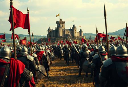 (cinematic), realistic, hyperrealistic, (((medieval))),

medieval battlefield, armies fighting each other, there is a castle in the background,

medieval armour, (knights), medieval swords,

80mm shot, tilted, (80s movie), 80s vibe, 80s filter,

BREAK,
masterpiece, best quality, amazing quality, very aesthetic, absurdres, newest, scenery,