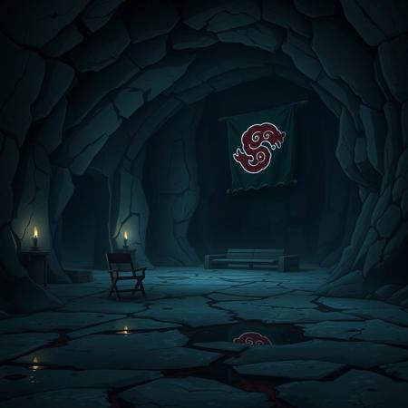 A liminal space inspired by the Akatsuki, as seen in Naruto. The environment is dark, cold, and desolate, with an abandoned, eerie atmosphere. The setting is a large, empty cavern or underground hideout, dimly lit by faint, flickering lights from scattered torches. The stone walls are rough, covered with cracks, and the floor is uneven, with pools of stagnant water in some areas.
The iconic Akatsuki cloak and red cloud symbol are subtly referenced in the surroundings, with tattered banners and empty chairs scattered around, creating a sense of unsettling solitude. There is no sign of the members, only the remnants of their presence—their dark and oppressive aura hangs in the air. The place feels abandoned yet oddly alive, as if the weight of the Akatsuki’s actions still lingers in the shadows, creating a chilling sense of isolation and unresolved tension.