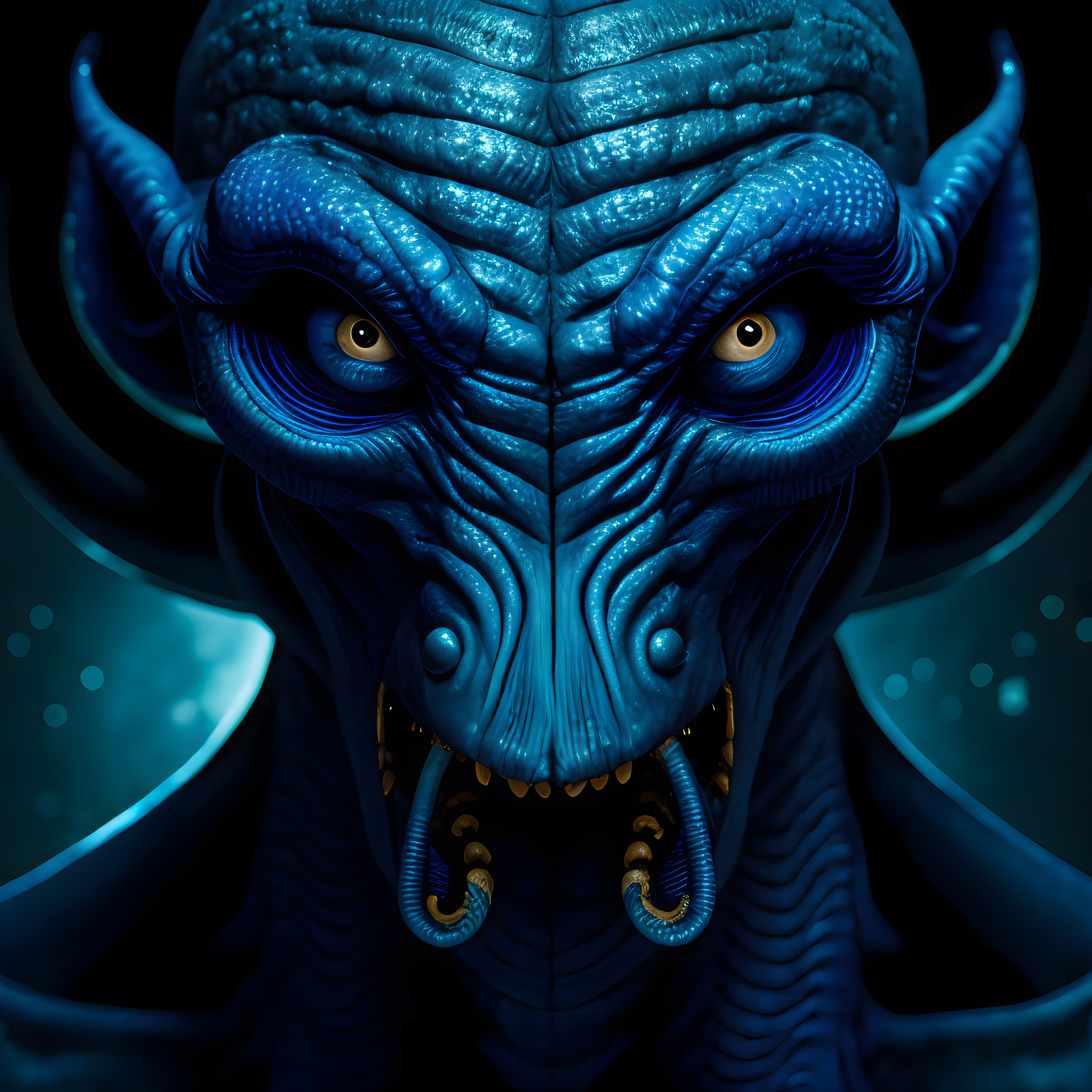 8k uhd, sharp focus, masterpiece, RAW photo, high quality, highres,
portrait of an alien,((blue skin)),[cthulhu|monster he...