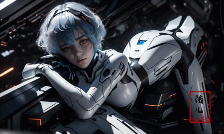 Epic CG masterpiece, AYANAMI REI,hdr,dtm, full ha, Sitting on mecha device, 8K, ultra detailed graphic tension, dynamic poses, stunning colors, 3D rendering, surrealism, cinematic lighting effects, realism, 00 renderer, super realistic, full - body photos, super vista, super wide Angle, HD,
(Short light blue hair:1.2)(red eyes:1.3)solo,
<lora:~Q?-~lN= AYANAMI REI:0.9>