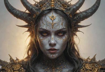 the face of a woman dressed in demon attire, in the style of light gray and light gold, vibrant illustrations, intricately sculpted, realistic hyper-detailed portraits, white and amber, queencore, depicts real life 
Wide range of colors., Dramatic,Dynamic,Cinematic,Sharp details Insane quality. Insane resolution. Insane details. Masterpiece. 32k resolution.
<lora:add-detail-xl:0.95> <lora:dvr-lnds-sdxl:0.3> dvr-lnds-sdxl <lora:MJ52:0.25> <lora:ral-apoctvisn-sdxl:0.3> ral-apoctvisn <lora:zavy-cntrst-sdxl:0.35> dark, chiaroscuro, low-key <lora:zavy-rmlght-sdxl:0.41> zavy-rmlght <lora:SDXLFaeTastic2400:0.225>