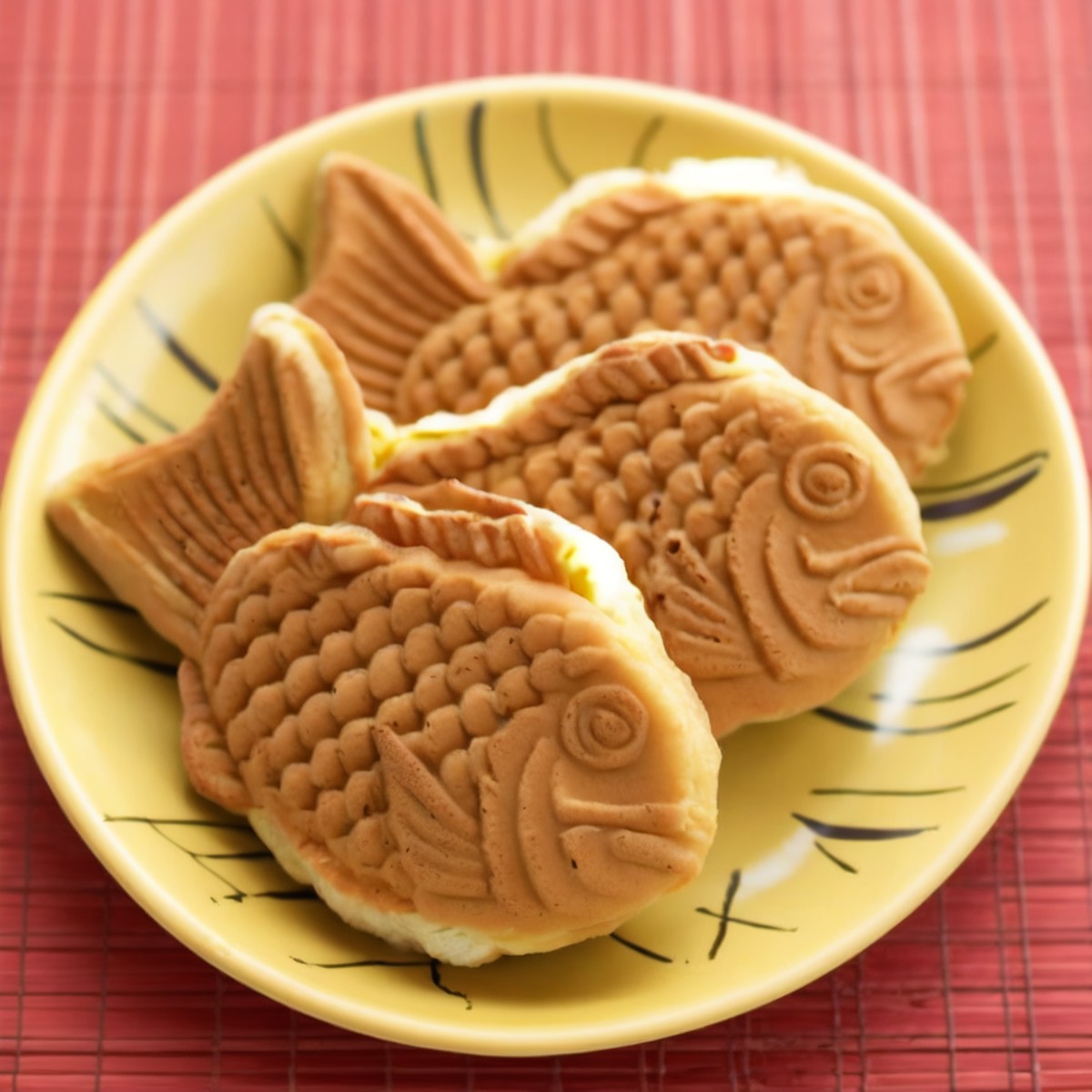 <lora:Fish_shaped_waffle_v1:0.7>,food focus, taiyaki