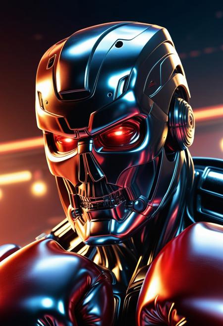 Centered, Boxing Promotional Poster, fight-pose, Terminator Versus Alien Cowboys, extreme close-up, close-up portrait, shallow depth of field, warm color grading, symmetrical, maximalist, accurate, 2020, low poly, isometric art, 3d art, high detail, artstation, concept art, behance, ray tracing, smooth, sharp focus, ethereal lighting
