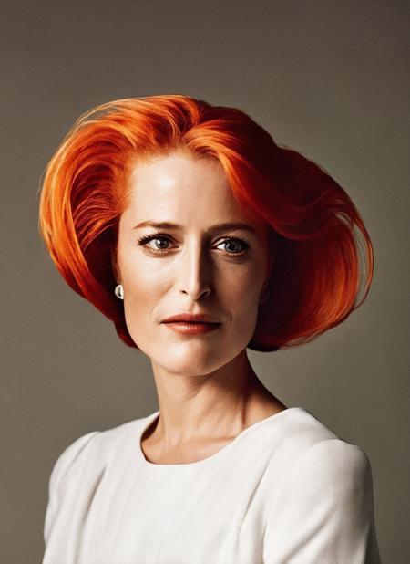 <lora:lora_gillian_anderson:1>, portrait of ((sks woman)) by Flora Borsi, style by Flora Borsi, bold, bright colours, orange Mohawk haircut, ((Flora Borsi))