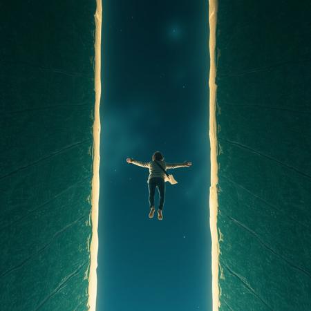 a person falling infinitely between two visible portals