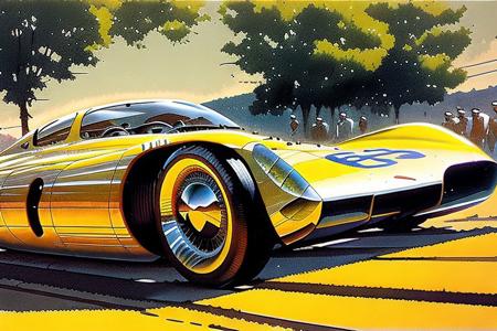 masterpiece, ground vehicle, vehicle, car, yellow sports car,  no_humans, SydMead_style  <lora:SydMead_style_V1-000016:0.8>