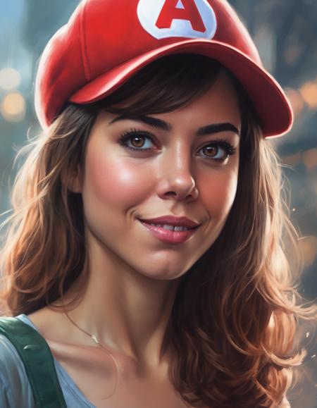 Portrait of  (ohwx woman)  <lora:aubrey_lora_sdxl_v1-000008:1>  as super Mario, red hat, fantasy, highly detailed, digital painting, artstation, concept art, sharp focus, illustration, art by Tony Sart and artgerm and randy vargas