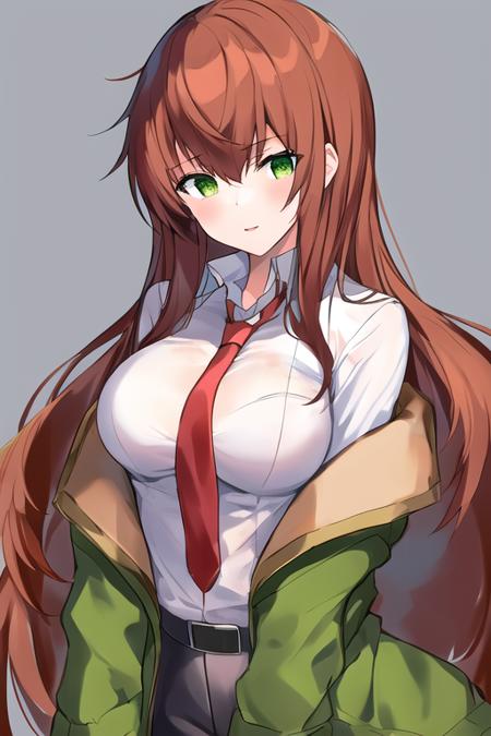 ultra detailed, makise kurisu, 1girl, green eyes, <lora:makise kurisu:0.8>, upper body,