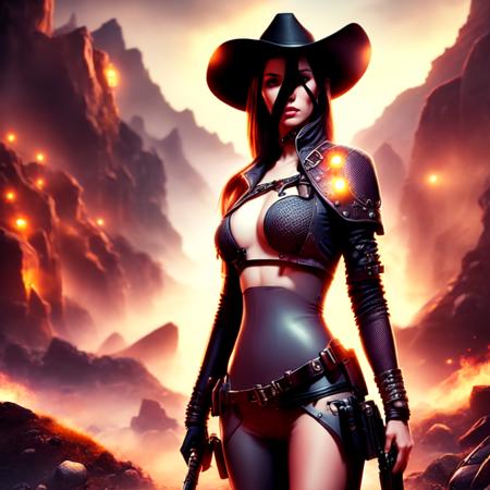 an attractive woman [gunslinger:bounty hunter:0.4] standing in a fantasy wilderness (gameblocked style:1) <lora:djzGameBlocked_LB2:0.8>