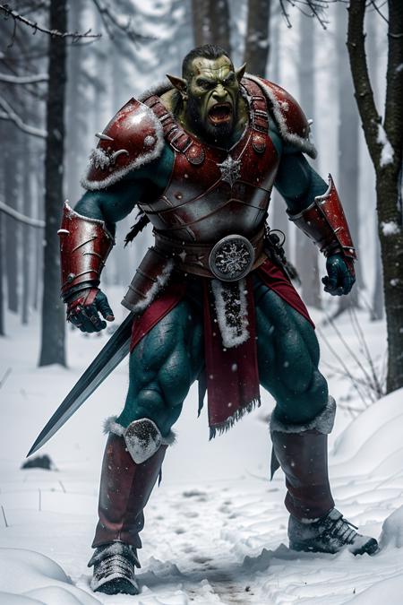 analog photo,photo RAW,(
(dynamic pose:1.2),(dynamic camera), "winter,angry orc wearing armor,bloody, in dark forest,snowstorm,snow,green skin,(action movement, three-dimensional picture, impressive)
),award winning photography,hyper detailed, intricate, extremely beautiful, photo realistic, rich colours, dark shadows,masterpiece, best quality, highly detailed, natural lighting, beautiful detailed, insanely intricate details, perfect lighting, incredible detail, hypermaximalistic, natural balance color, 8k, ultra detailed, beautiful and aesthetic, extremely detailed, elegant, atmospheric