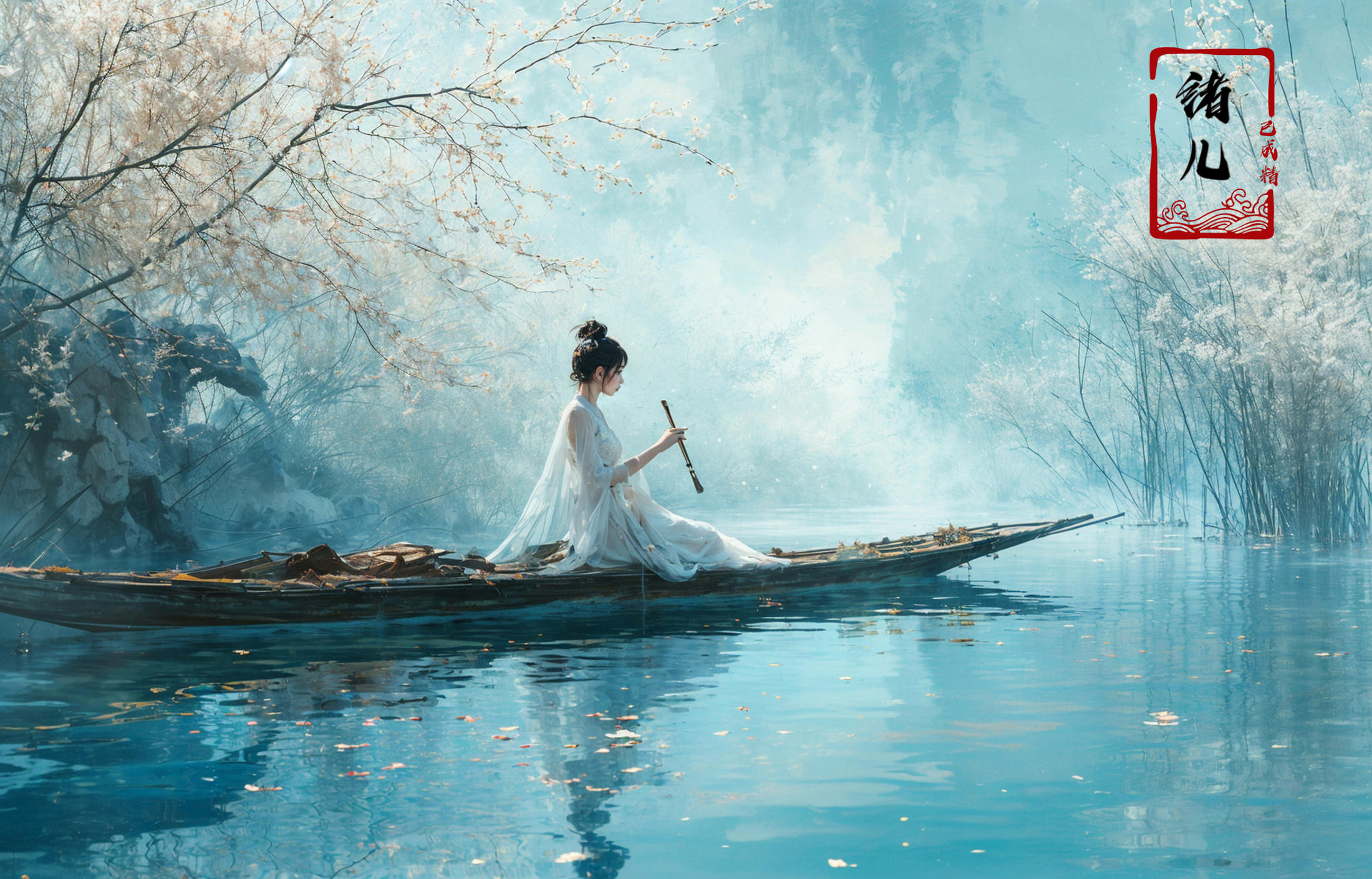 绪儿-山水渔夫 long raft with Landscape fisherman image by XRYCJ