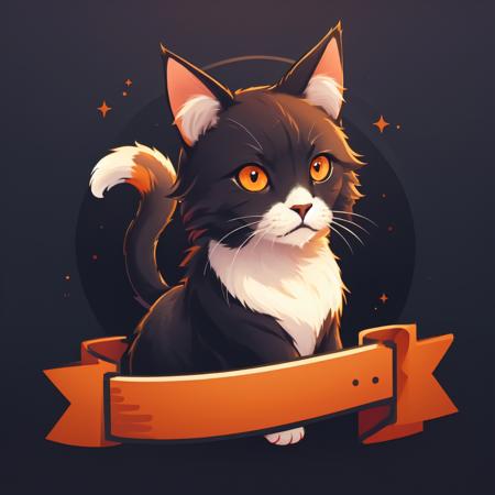 (masterpiece, best quality:1.15), ribbon logo, cat, animal, tail, gradient background