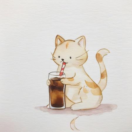 <lora:Simple Watercolor-000008:1>,Simple Watercolor,A little cat drinking cola,