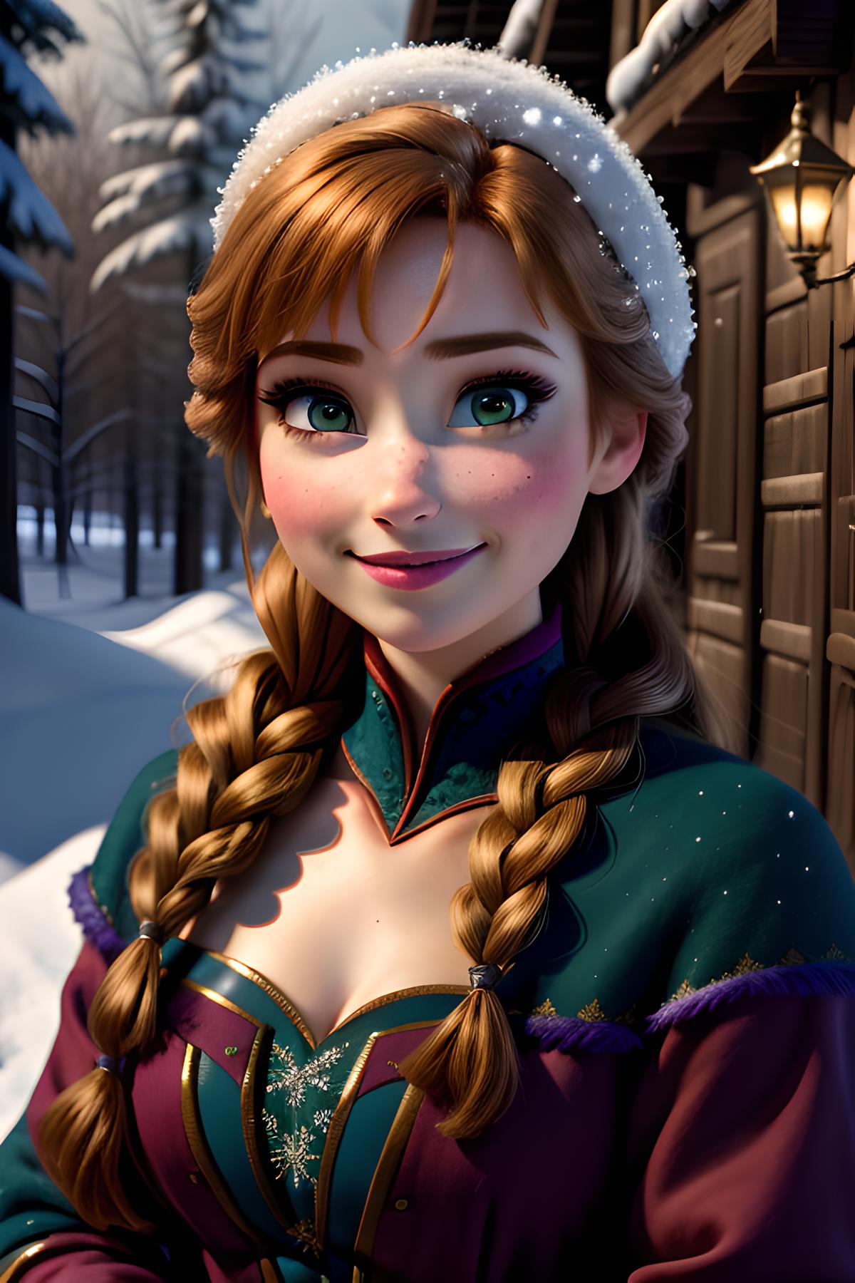 Hyper Realistic Disney Frozen Princess Anna in Snowy Forest