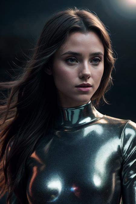 PoppyD_SoloTI_v1,  
(In a sleek metallic bodysuit, with holographic accessories, for a futuristic and avant-garde look), (A virtual realm at twilight, with surreal landscapes and shifting realities, glowing orbs floating in the ether, otherworldly atmosphere:1.3), (seductive:1.3),(analog, cinematic, film grain, hazy atmosphere, cinematic shot:1.3),
<lora:add_detail:0.6>,<lora:LowRa:0.2>, PA7_Portrait-MCU,