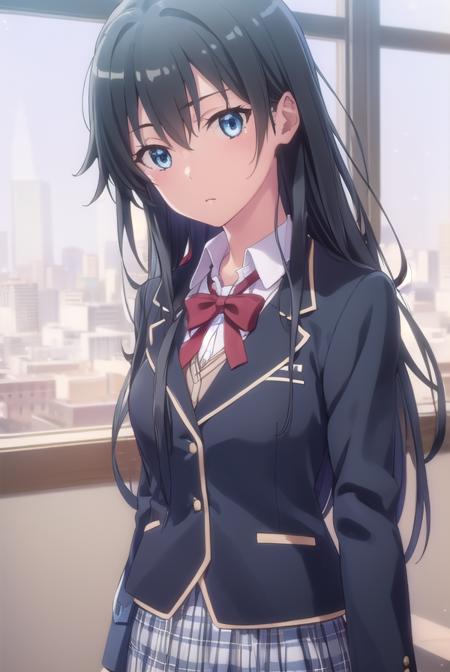 yukinoyukinoshita, <lora:yukino yukinoshita s2s3-lora-nochekaiser:1>, 
yukino yukinoshita, black hair, blue eyes, long hair, ahoge, (small breast:1.2),
BREAK blazer, cardigan, jacket, plaid, plaid skirt, school uniform, skirt, sobu high school uniform,
BREAK indoors, classroom,
BREAK looking at viewer, (cowboy shot:1.5),
BREAK <lyco:GoodHands-beta2:1>, (masterpiece:1.2), best quality, high resolution, unity 8k wallpaper, (illustration:0.8), (beautiful detailed eyes:1.6), extremely detailed face, perfect lighting, extremely detailed CG, (perfect hands, perfect anatomy),