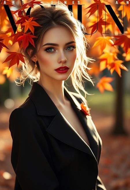 (fashion magazine cover:1.2),(full-size photograph:1.2),(a beautiful and delicate girl:1.1),(( look alike of Jessica Rabbit)),gorgeous formal attire,fashion design,a tender and watery gaze,elegant,
((Dadaism)),(creek:1.1),maple leaf,warm and delicate sunshine,falling maple leaves,