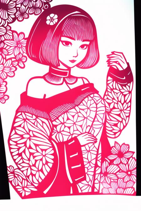 jianzhihua,(white background:1.4),  paper cut,a woman in a Pink Off Shoulder Pajamas,<lora:jianzhihuaepoch-000006:0.66>