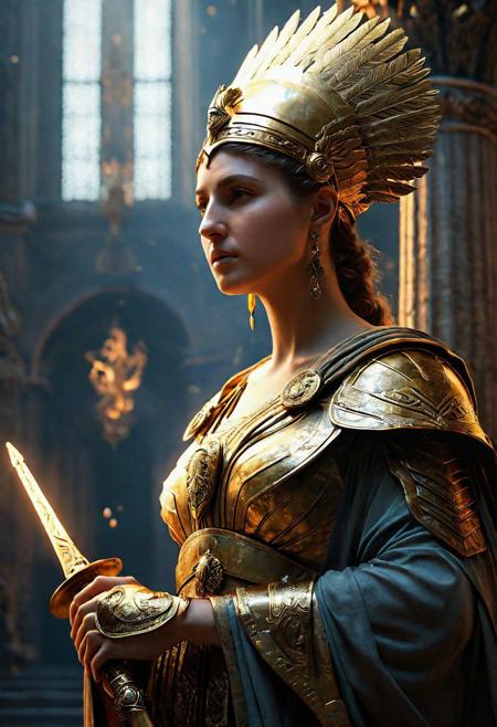 Athena, Rembrandt Van Rijn, digital art, 8K artistic photography, octane render, beautiful composition, trending on artstation, award-winning photograph, masterpiece