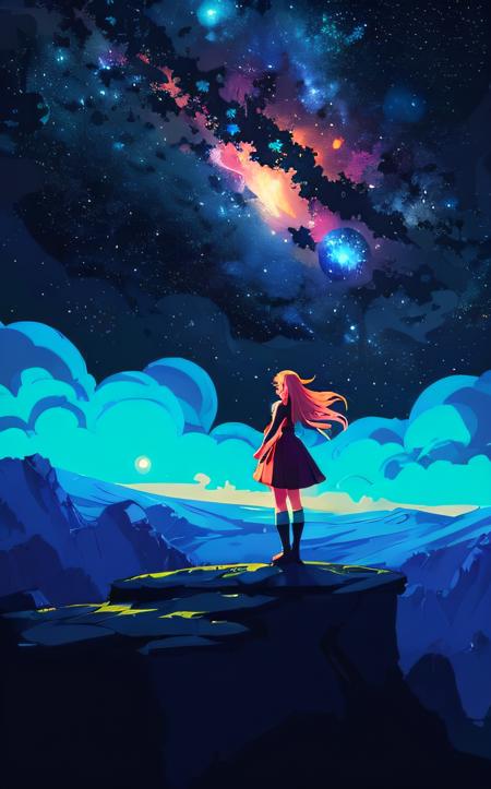 concept art ((best quality)), ((masterpiece)), (detailed), 1girl,realistic, glowing frame,backlight colors,silhouette colors,cosmic frame,beautiful woman in a frame,silhouette,backlighting,vibrant,magical night sky, illustration, soft,beautiful,dreamy,realistic,professional,simple,twinkling night sky,extremely detailed,hyper detailed,illustration,half finished sketch,half colored sketch,anime,masterpiece,bright colors,high contrast,vivid lighting,dark background,simple background
<lora:epi_noiseoffset2:1>  <lora:Vector_illustration_V2:1> . digital artwork, illustrative, painterly, matte painting, highly detailed