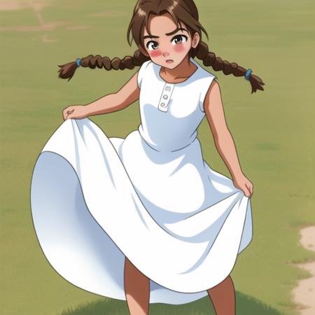 4s4hina, white dress, bare arms, brown hair, tanned skin