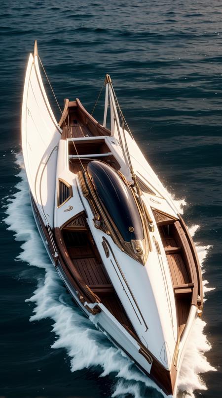 RAW Photo of orokintech a wooden rowboat gliding peacefully on a calm lake, smooth, Brown, scifi <lora:OrokinTech-20:1><lora:add_detail:0.6> <lora:LowRa:0.2>, (Masterpiece:1.3) (best quality:1.2) (high quality:1.1), photo of a,hyperdetailed,golden ratio,80mm F1.9 lens,crisp and detailed,depth of field,300 DPI,film still from,perfect proportions,dynamic composition