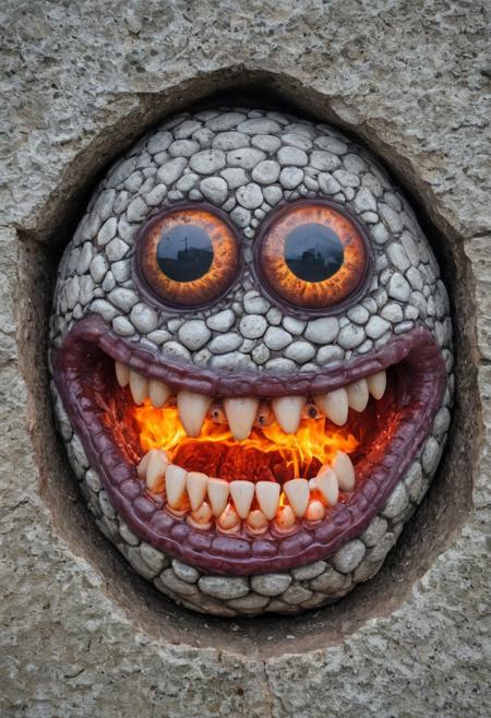 tentacle teeth stone fire eyeball smile portrait